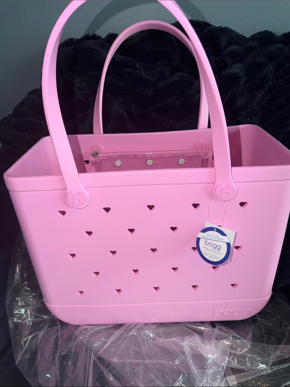 Bogg Bag, original Pink Taffy with hearts